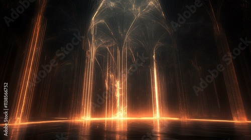 Intricate wireframe structure with glowing edges and subtle lens flare effects
