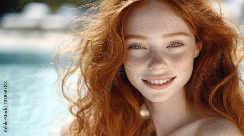 Radiant Redhead: Portrait of a Joyful Young Woman with Vibrant Ginger Locks Against a Clean White Backdrop