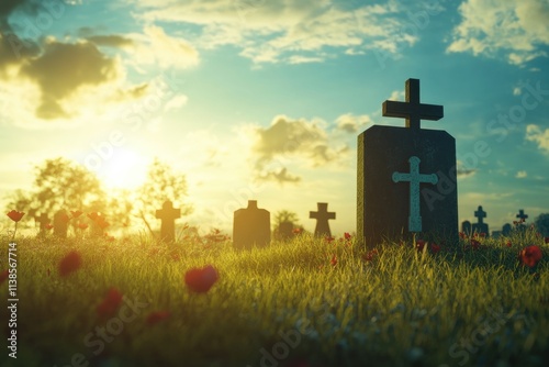 Sunny Day at Historic Cementary: A Tribute to Honoured Tombs and Gravestones photo