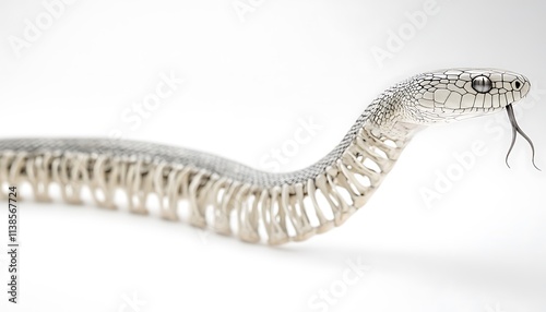 Side view of a snakeas skeletal structure, focusing on vertebrae and muscle arrangement, photo