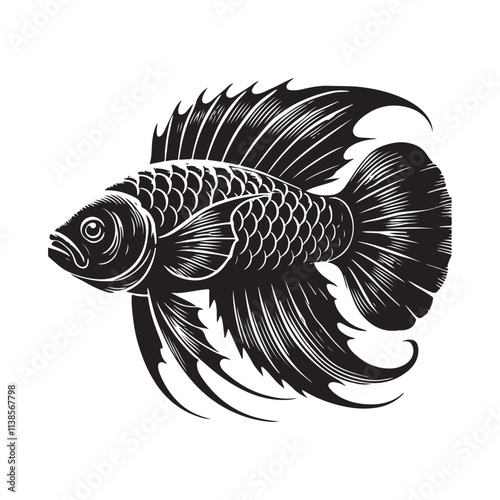 Vintage Style Fishs Illustration Silhouette Vector Illustration, Solid White Background.