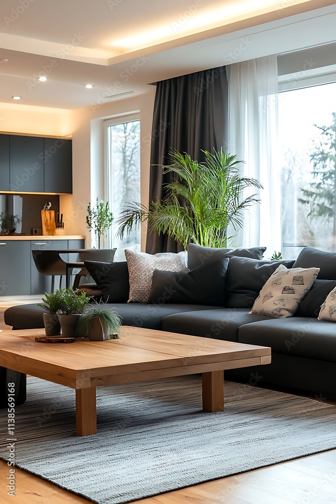 Fototapeta premium Beautiful Modern Living room Interior with furniture's ,mockup frame , posters, wall -3d Rendering