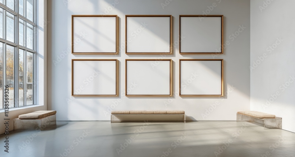 Modern minimalist living room with neutral tones and natural elements in serene atmosphere Modern minimalist living room with neutral tones and natural elements in serene atmosphere