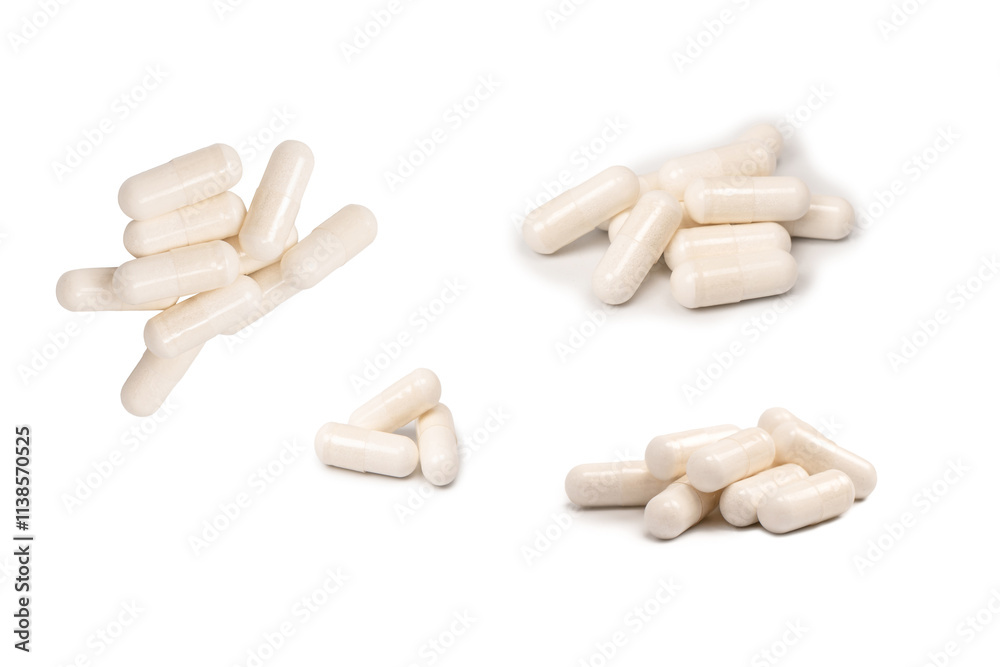 White pill capsule isolated on a white background. White pill capsule isolated on a white background.