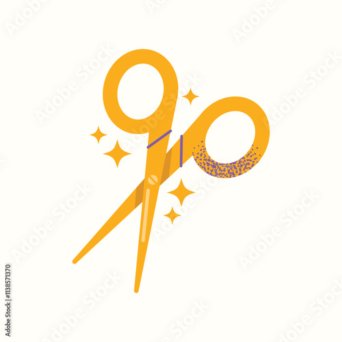 Yellow scissors with decorative sparkles. Flat illustration of manicure or beauty scissors isolated on white background. Grooming tool concept for design and print