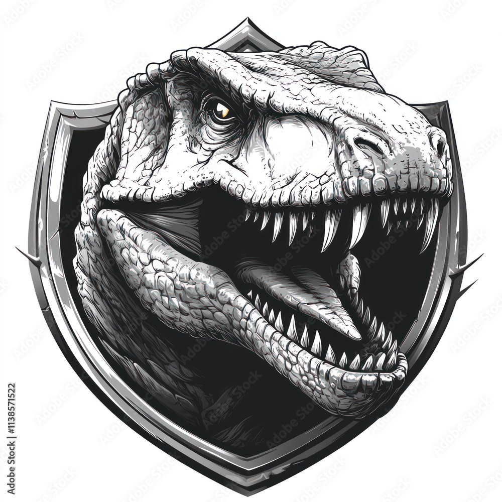 Naklejka premium Tyrannosaurus Rex head in a shield.
