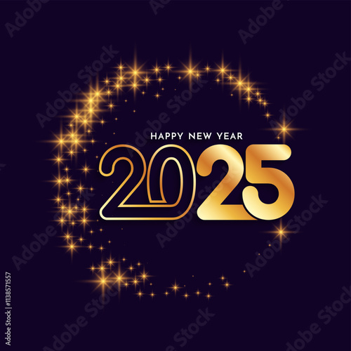 Happy new year 2025 decorative text background with stars