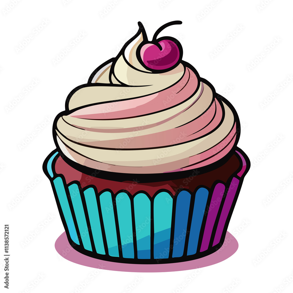 Vector Illustration of a Cupcake with Swirl Frosting and Cherry on Top – Colorful Dessert Clipart for Bakery and Celebrations Vector Illustration of a Cupcake with Swirl Frosting and Cherry on Top – Colorful Dessert Clipart for Bakery and Celebrations