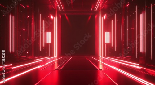 Abstract Red Neon Corridor ...