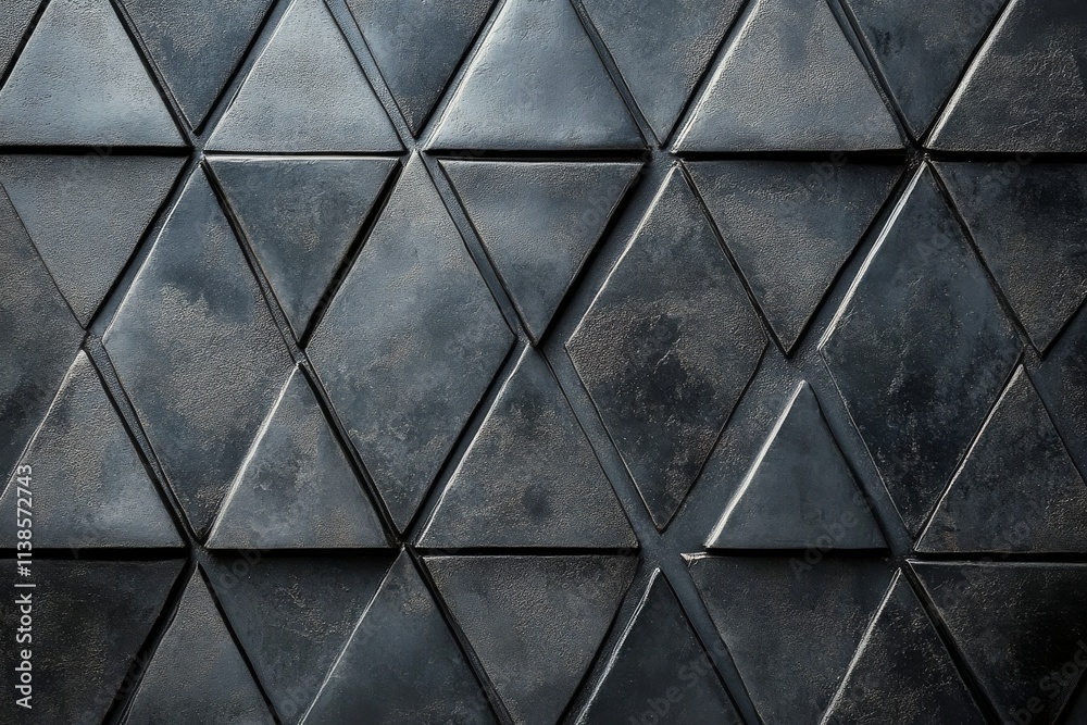 Obraz premium Textured black triangular tiles arranged in a geometric pattern on a surface
