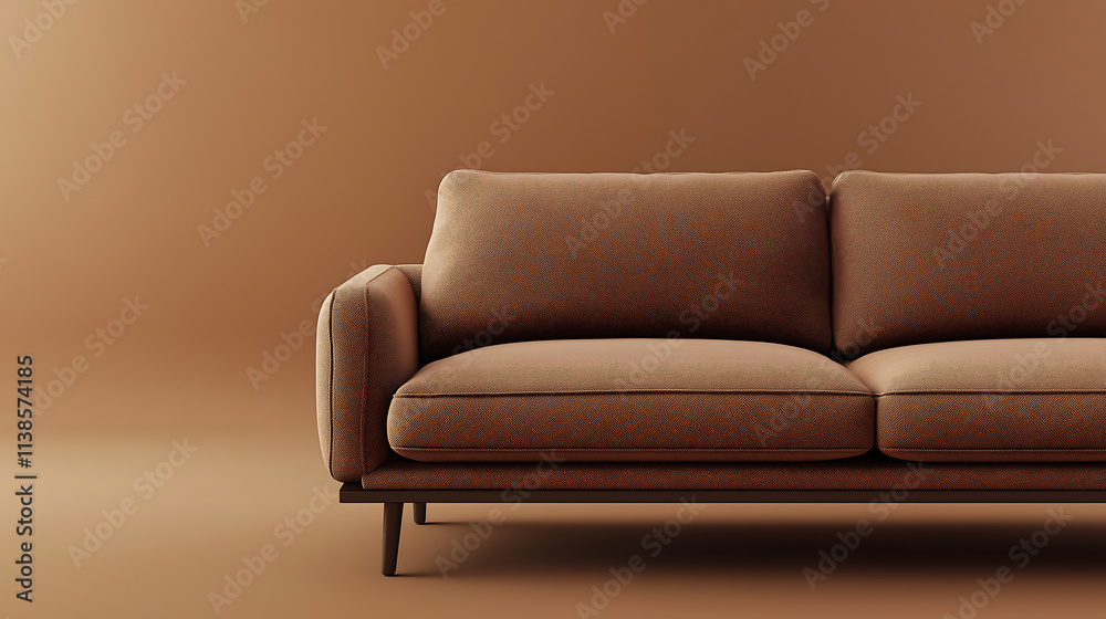 Fototapeta premium Mocha mousse coloured sofa on mocha mousse coloured gradient background with copy space.