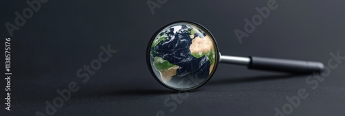 A magnifying glass focuses on a globe, representing exploration, curiosity, and the quest for global knowledge.