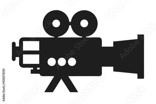 Cinema camera icon vector and silhouette isolated on white background