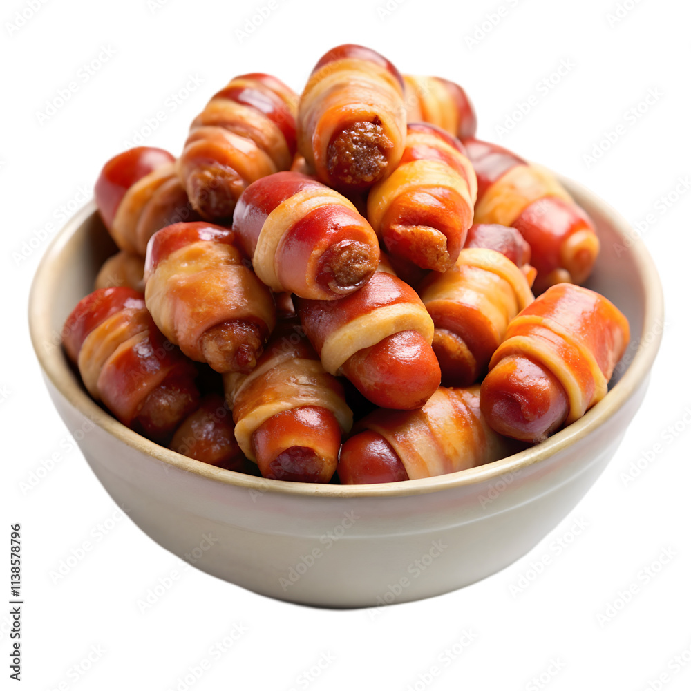 Obraz premium bacon pigs in a blanket in bowl on transparent background