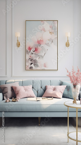 Pastel pink and blue home interior.