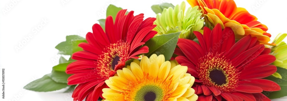 A trio of vibrant daisy flowers in green, red, and yellow, with an isolated transparent background..Three cheerful daisies in green, red, and yellow hues, featuring a clear transparent background..A A trio of vibrant daisy flowers in green, red, and yellow, with an isolated transparent background..Three cheerful daisies in green, red, and yellow hues, featuring a clear transparent background..A