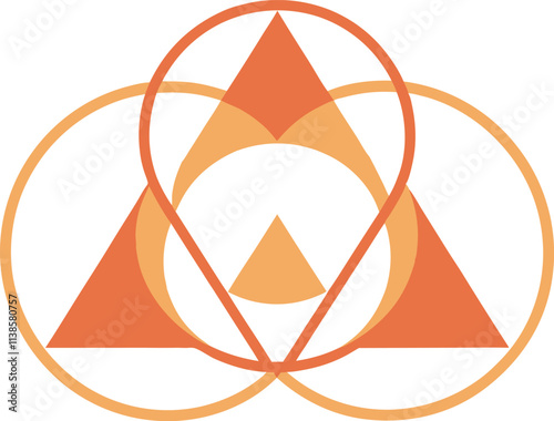 Interlocking Circles, Triangles, Sacred Geometry, Spiritual Symbolism, Abstract Art, Orange Hues, De