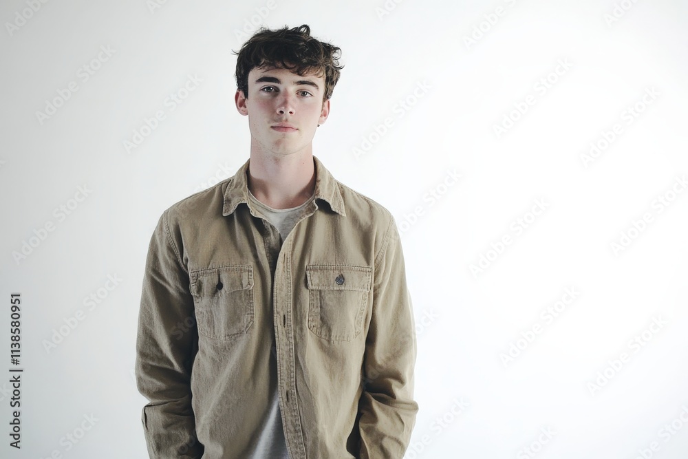 Casual Portrait of a Young Man in a Neutral Setting with Soft Lighting Casual Portrait of a Young Man in a Neutral Setting with Soft Lighting