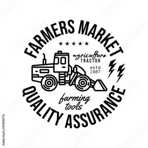 Original vector emblem. Tractor for agricultural and industrial purposes.