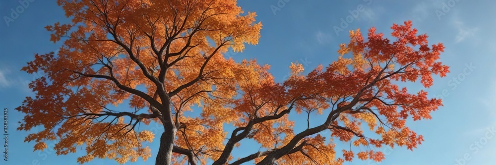 Maple tree with changing leaves against a blue sky, autumn, sky, foliage Maple tree with changing leaves against a blue sky, autumn, sky, foliage