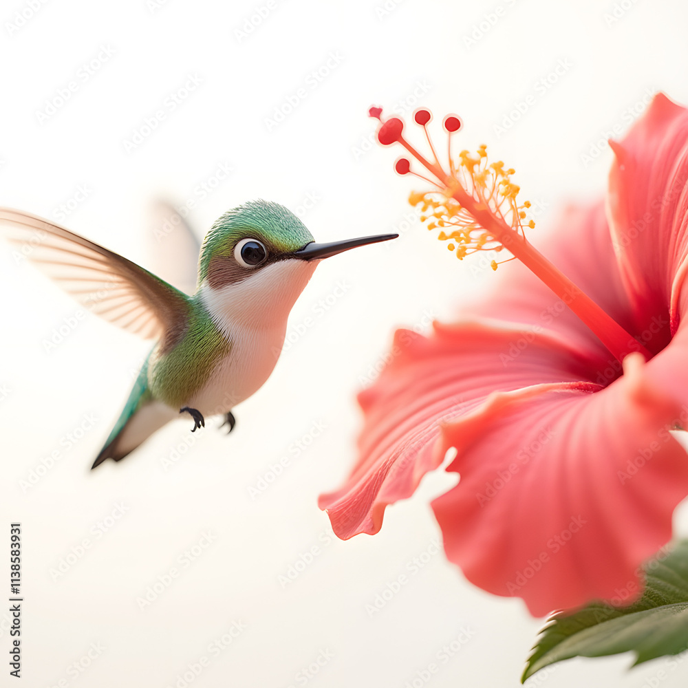 Obraz premium Hummingbird approaching Hibiscus Flower