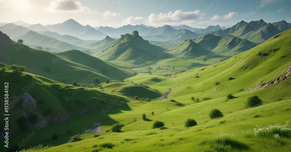 Miniature green landscape with small hills and valleys , valleys, landscapes Miniature green landscape with small hills and valleys , valleys, landscapes
