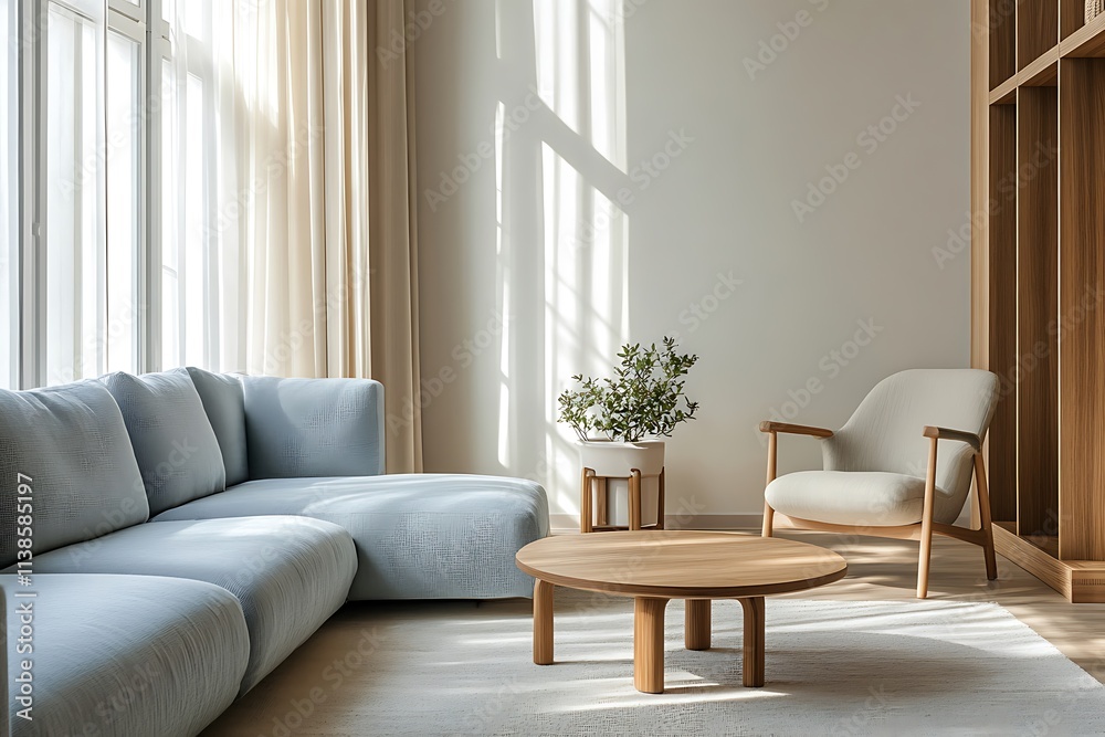 Fototapeta premium Beautiful Modern Living room Interior with furniture's ,mockup frame , posters, wall -3d Rendering