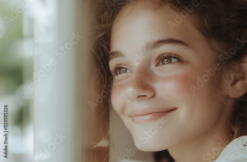 Woman looking at herself in the mirror, holding a picture of her dream body