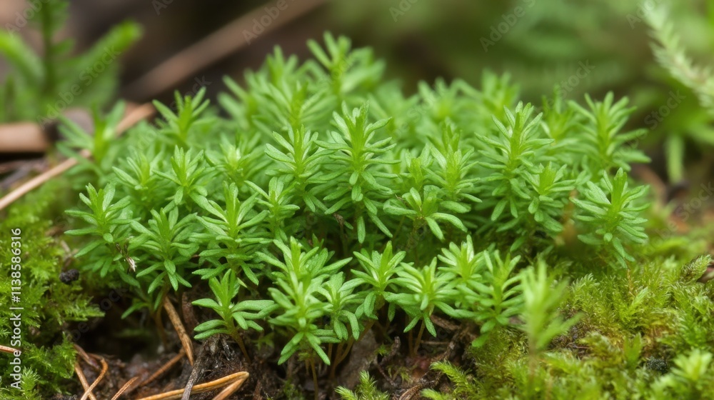 Fresh Green Mossy Growth on Forest Floor Captured in Close-up Detail Fresh Green Mossy Growth on Forest Floor Captured in Close-up Detail