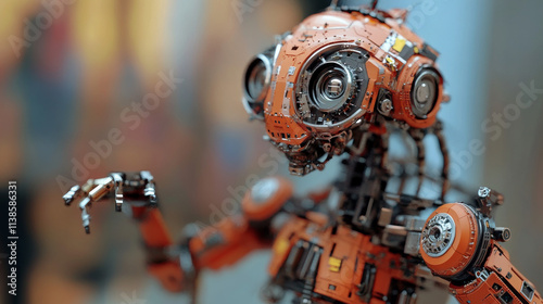 Each robot features intricate details with tiny mechanical limbs performing precise tasks. photo