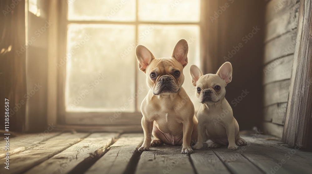 Fawn French Bulldog in Warm Natural Light on Wood Floor