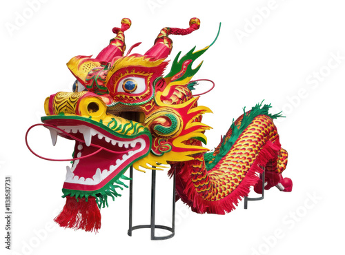 Vibrant dragon dance headpiece displayed at local festival cultural event colorful environment artistic viewpoint