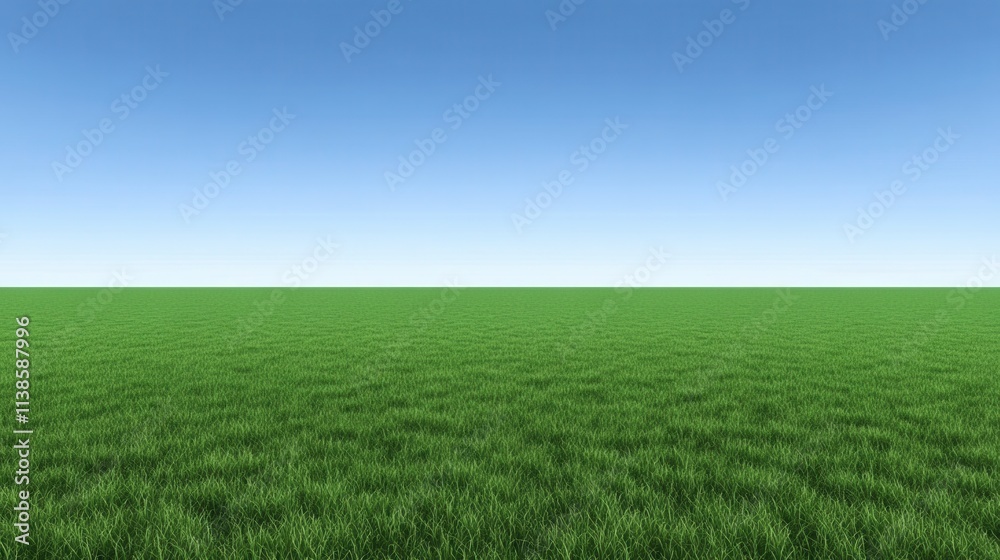 Vast Green Grass Field Under Clear Blue Sky with No Clouds Vast Green Grass Field Under Clear Blue Sky with No Clouds