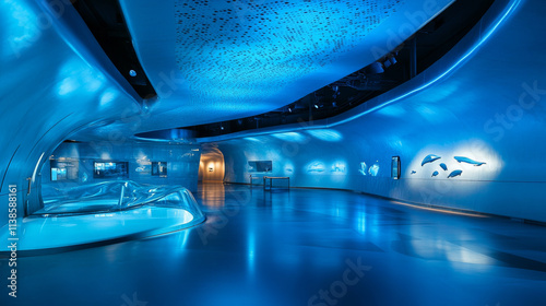 The space is illuminated with a futuristic blue glow, symbolizing controlled energy and innovation. photo