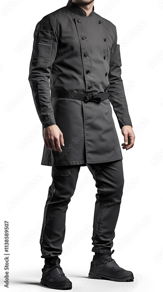 Charcoal black chef uniform mockup with a sleek and modern protection outfit template