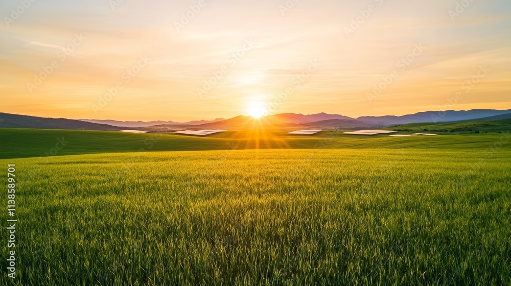 Sunset Over Lush Green Fields Sunset Over Lush Green Fields