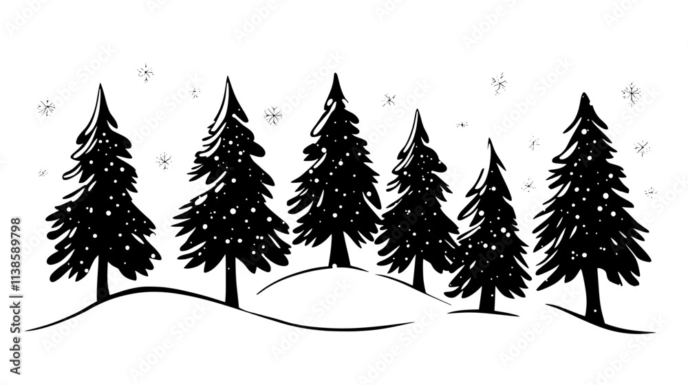 Obraz premium Evergreen trees covered in snow in a forest, Vectorized Plant Art