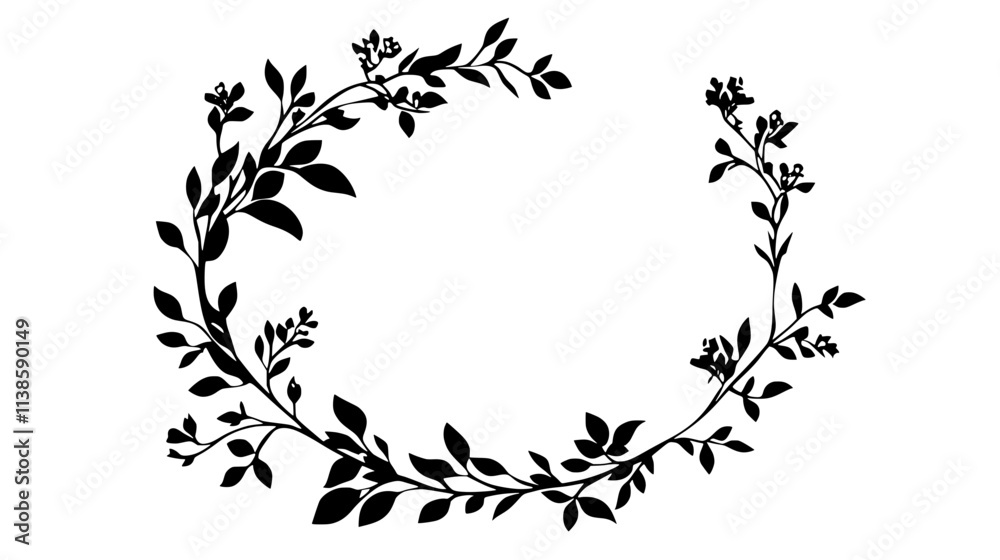 Fototapeta premium Flower crown made by braiding stems with leaves and small blooms, Vectorized Plant Art