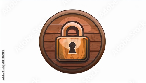 Wooden Barrel with Large Closed Padlock Icon. Concept of Security, Data Protection, Privacy, Safe Storage, Digital Lockdown, and Access Control Depicted Through Rustic, Secure Wooden and Lock Symbo photo