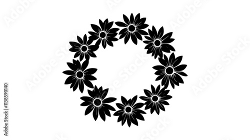 Flower crown composed of matching blossoms woven together into a uniform circle, Vectorized Plant Art