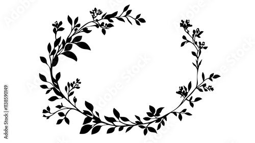Flower crown made by braiding stems with leaves and small blooms, Vectorized Plant Art