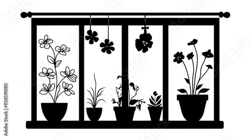 Flower curtain dividing spaces in a loft apartment, Vectorized Plant Art