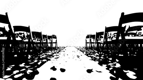 Flower petals scattered along an outdoor ceremony aisle, Vectorized Plant Art