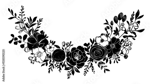 Flowers arranged into a circular bouquet for a decorative centerpiece, Vectorized Plant Art