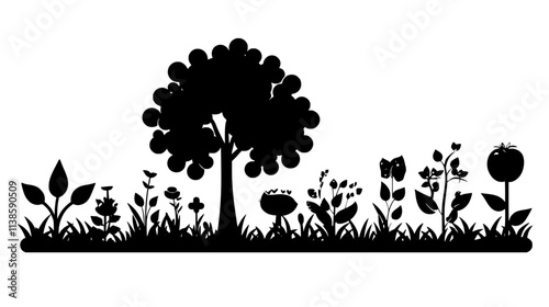 Garden of Eden with the tree of knowledge in a lush paradise, Vectorized Plant Art