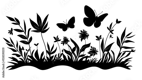 Garden surrounded by native plants to attract pollinators, Vectorized Plant Art