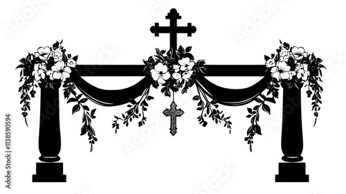 Garland of flowers draped along a communion rail, Vectorized Plant Art