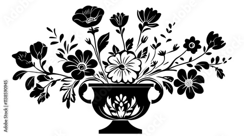 Group of flowers in a crystal vase, ready for an event centerpiece, Vectorized Plant Art