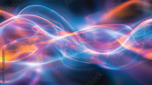 Abstract swirling light energy waves in blue, orange, and pink.