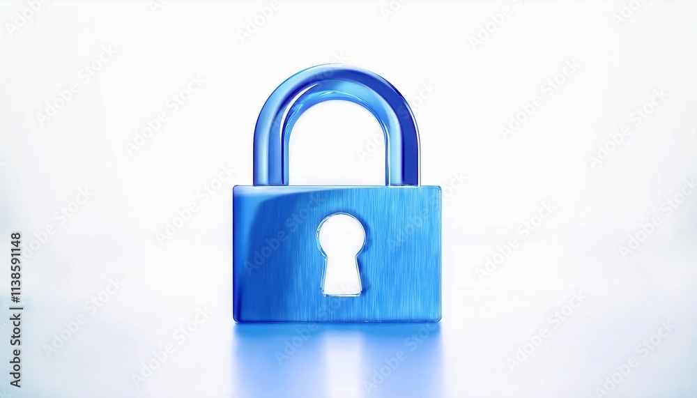 Blue Transparent Padlock Representing Cybersecurity, Data Protection, Privacy, and Internet Safety Concept with Symbolic Lock-and-Key Design for Secure Access in Digital and Online Environments Blue Transparent Padlock Representing Cybersecurity, Data Protection, Privacy, and Internet Safety Concept with Symbolic Lock-and-Key Design for Secure Access in Digital and Online Environments